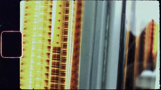 Super 8mm Film Strip Running Through A Vintage Projector Viewer