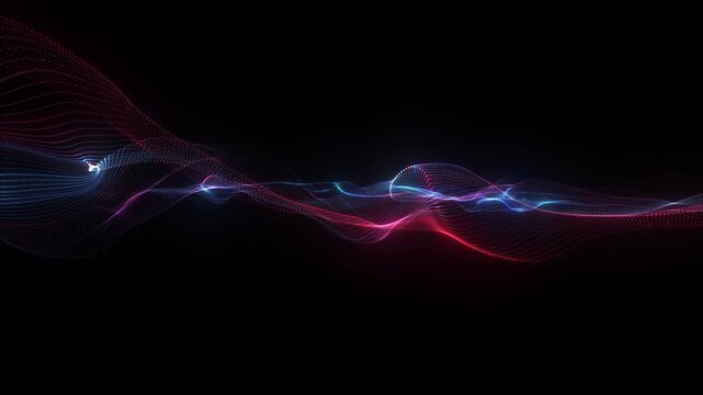 4K Blue and Magenta Light Trails Isolated on Black. Abstract Diagonal Flowing Ribbons Background Video for Elegant Motion Graphics, Celebration Intros and Title Overlays