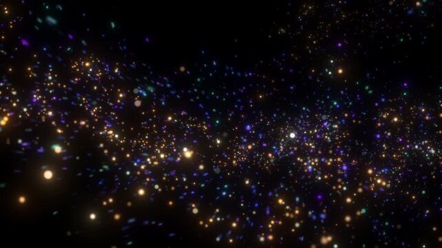 4K Gold and Blue Glitter Particle Band Isolated on Black. Sparkling Abstract Background Video for Wedding Titles, Anniversary Greetings and Holiday Overlays