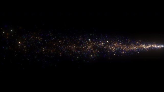 4K Golden Particle Trail with a Bright Sparkling Tip Isolated on Black. Abstract Horizontal Glitter Background Video for Festive Overlays and Title Reveals