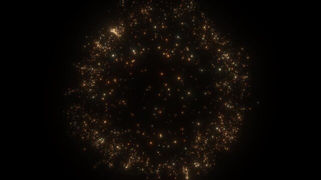 4K Golden Particle Ring Abstract Background Video. Glowing Sparkles and Glitter Dust Circle on Black for Motion Graphics, Overlays and Logo Reveals