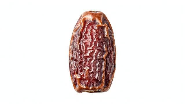 single ripe Medjool date fruit isolated on white background.
