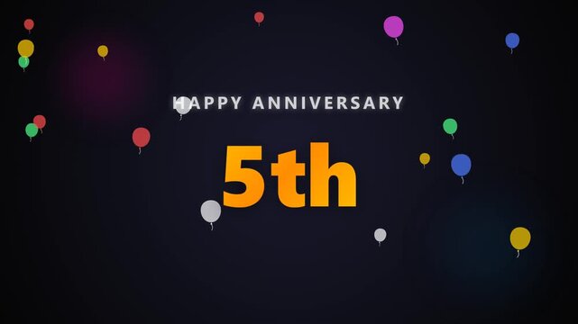 Happy fifth anniversary greeting card background design with colorful floating balloons and festive typography celebrating five years of milestone success and corporate achievement