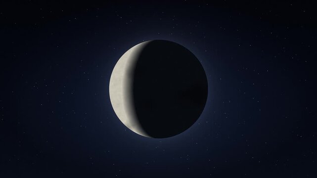 Moon phases lunar cycle new moon to full moon night sky stars seamless loop astronomy concept