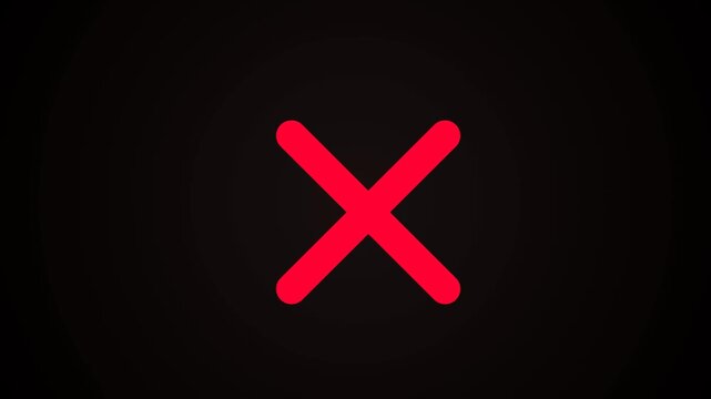 Bright Red X Mark Icon Animated on a Solid Dark