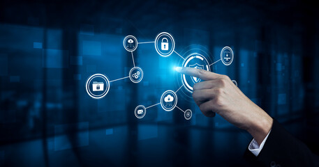 Obraz premium Cyber security protects against breaches, hacks, and network attacks using strong infrastructure and proactive digital defense strategies. Vouch