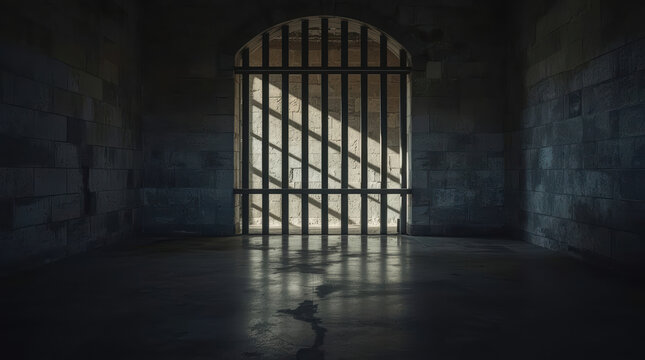 Prison bar stone wall shadow darkness incarceration concept
