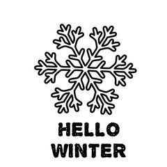 Hello Winter typography text with snowflake vector illustration, seasonal line art quote for Christmas greeting card, winter holiday poster, sweater print, decal, and sticker de © Ramlan