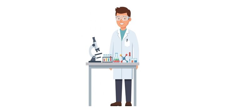 Modern science laboratory vector illustration with scientist microscope test tubes and molecular research equipment