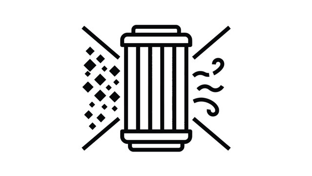 Air filter cartridge vector icon showing particulate filtration and clean air output process graphic