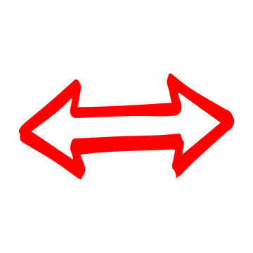 Hand Drawn Red Double Headed Arrow Doodle Horizontal Direction Pointer Clipart Isolated On Transparent Background
