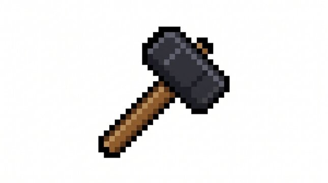 8-bit pixel art of a heavy blacksmith sledgehammer with an iron head game asset isolated on white.