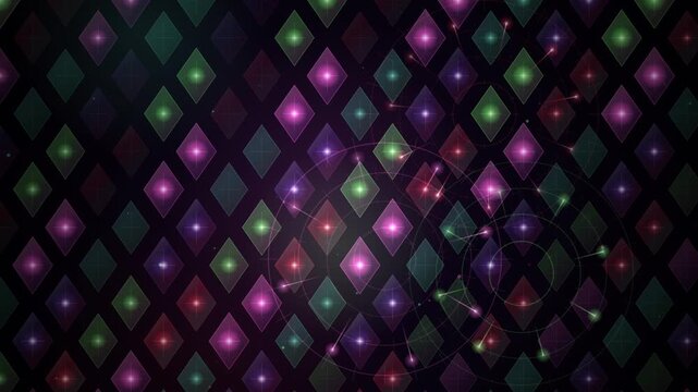 Glowing neon diamond grid pattern flashing on dark background