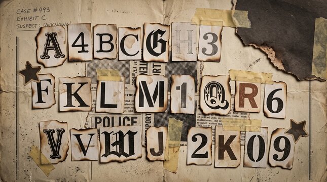 A ransom note style collage featuring assorted paper letter and number clippings arranged on an old textured paper background