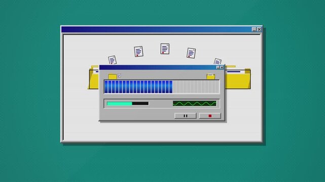 Vintage Computing Interface Displaying a File Transfer Progress Bar Window on a Retro Operating System Desktop Environment