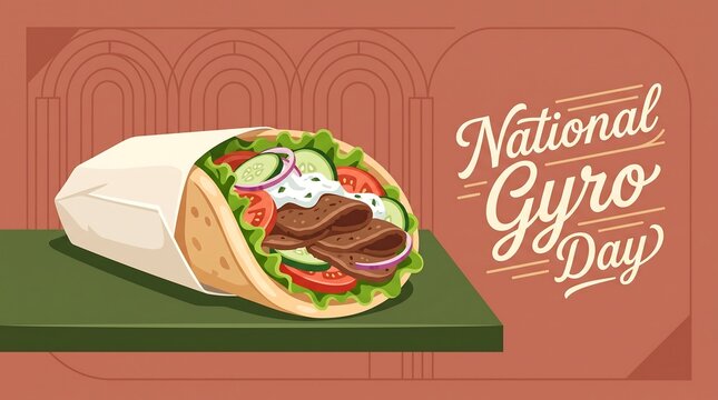 Delicious gyro sandwich wrapped in pita bread for national gyro day