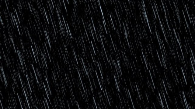 Heavy rainstorm overlay with lightning on black 4K seamless loop