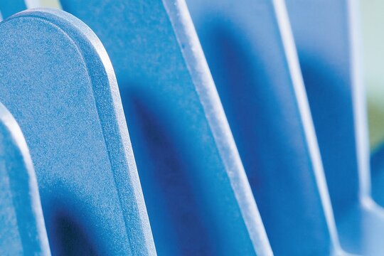 Close-up of blue textured curved forms