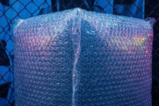 Large Protective Bubble Wrap Bundle against Blue Fence