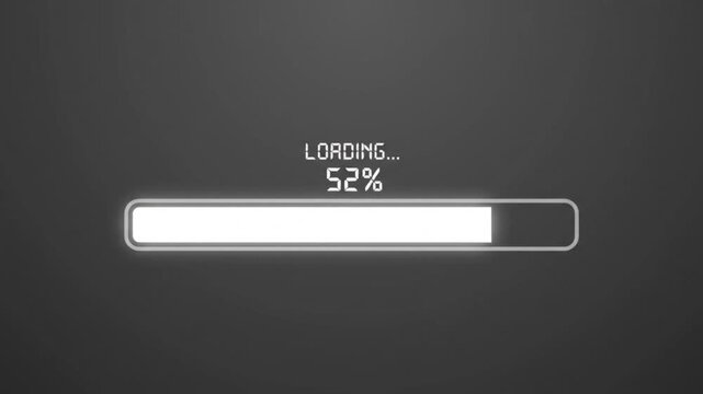Progress bar indicating 52 percent completion with a loading status on a dark background, representing an ongoing process or download