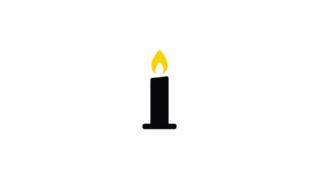 A simple minimalist candle icon with a single yellow flame, bold black candlestick, isolated on a white background, flat vector style, wide margins, trace optimized, minimalist flat vector