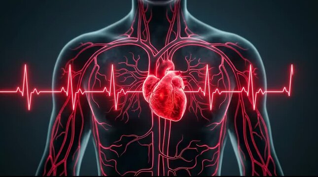 Human heart beating with electrocardiogram signal