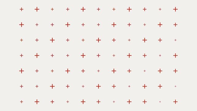 Grid of red crosses slowly grows in size on neutral background graphic