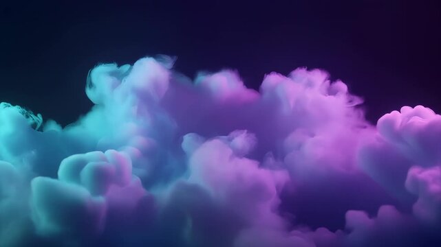 Abstract rolling clouds of neon blue and purple smoke floating against a dark background 4K Generative AI
