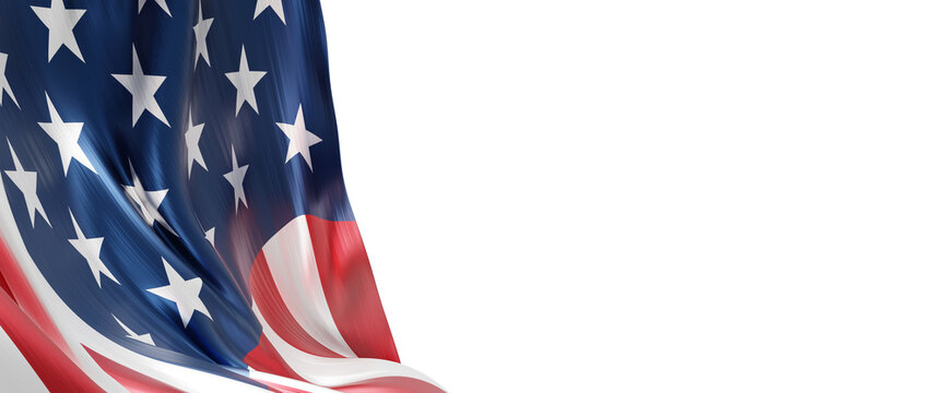 American flag isolated on transparent background with copy space 3D render
