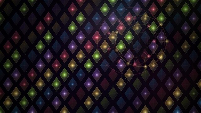 Colorful glowing diamond grid flickering on a dark background