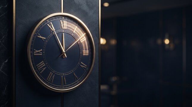 Luxury vintage wall clock with elegant gold and metallic details hanging in modern interior