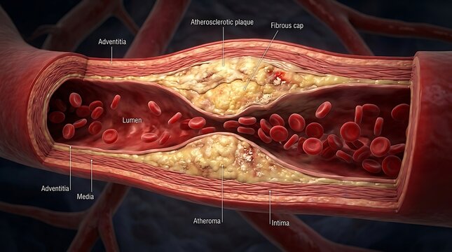 Cross section of blood vessel with atherosclerotic plaque