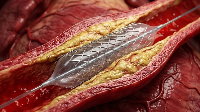 Coronary stent being expanded inside artery