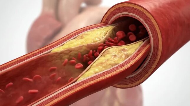 Blood clot forming in a clogged artery