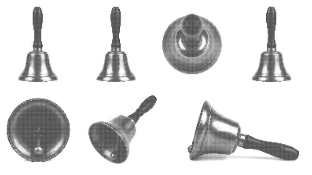 Handbell set various angles and perspectives retro halftone dot texture collage element vintage design