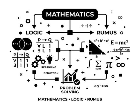 Mathematics diagram illustrating logic formulas and problem solving concepts.