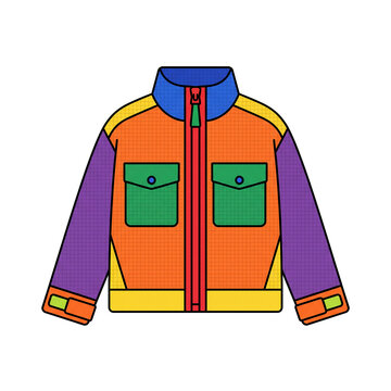 Flat vector illustration of a neon orange boxy ripstop nylon jacket