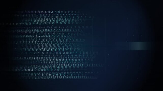 Futuristic dark blue background featuring glowing data streams and binary code for cyber security