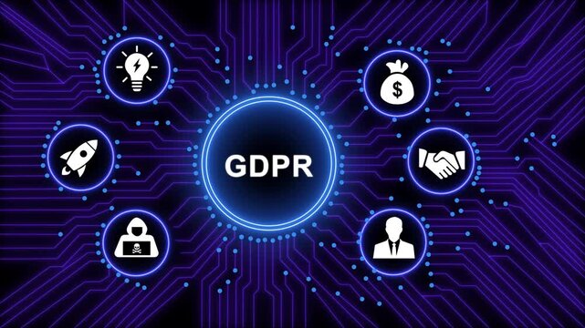 Gdpr data protection compliance concept with digital cyber security and network circuit board background, for corporate privacy, policy, information technology, security, and global business 