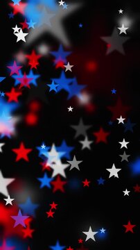 Confetti stars in America's Independence Day colors red white and blue. USA backgrounds with star shapes for American celebrations 4th of July, Memorial Day Veteran's Day or patriotic US holidays.