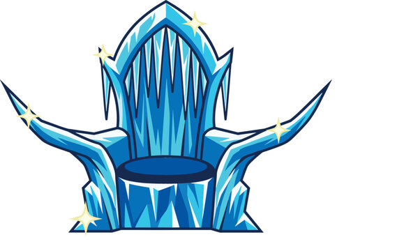 Fantasy Ice Throne Vector Asset with Sparkling Stars and Sharp Icicles for Winter Kingdom Concepts, Frozen Magic Environments, and Video Game Royal Seat UI Designs