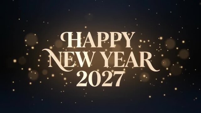 Happy New Year 2027 Gold Typography Animation with Sparkling Particles for New Year Celebration, Holiday Greeting and Festive Events