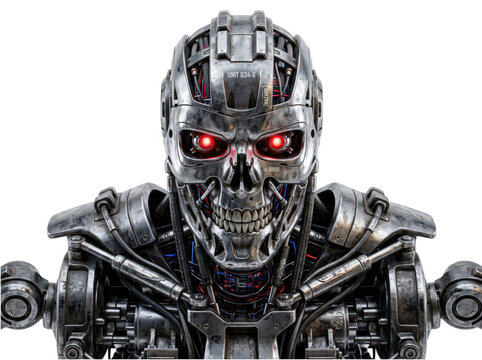 Robotic futuristic soldier mask with glowing eyes