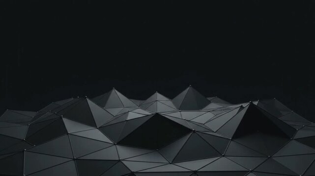 Dark abstract low poly geometric terrain or mountain landscape with sharp triangular meshes