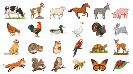 Fototapeta premium Farm Domestic Animals Vector Illustration Collection