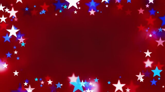Twinkling confetti stars for America's Independence Day. USA backgrounds border with soft star shapes for American celebrations 4th of July, Memorial Day, Veteran's Day, or patriotic US holidays.
