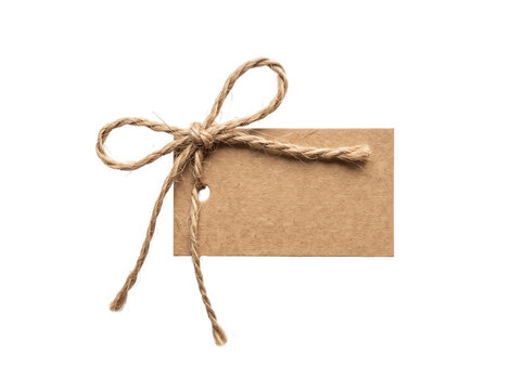 Isolated kraft paper gift tag with jute twine cutout