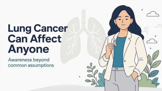 Animation of female doctor holding lung cancer awareness ribbon