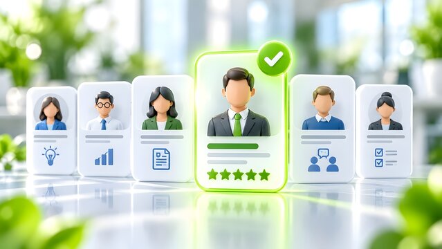 Human resources recruitment concept with five star rating candidate profile selected from a group of applicants