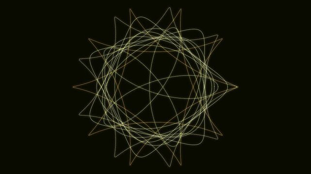 Abstract golden geometric shape morphs on a dark background in a seamless loop with elegant light trails
